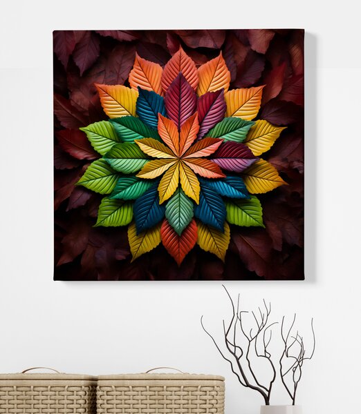 Obraz na plátně - Mandala barevné listy, žluto oranžový střed FeelHappy.cz Vyberte rozměr (Šířka/Výška): 60 x 60 cm