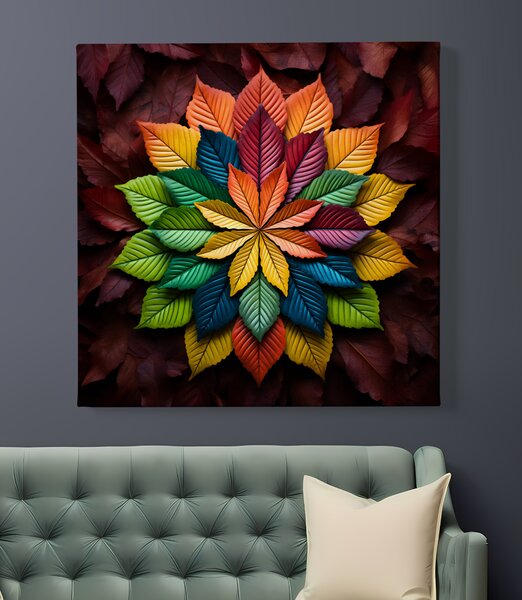 Obraz na plátně - Mandala barevné listy, žluto oranžový střed FeelHappy.cz Vyberte rozměr (Šířka/Výška): 60 x 60 cm