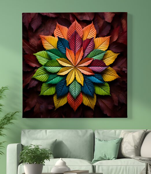 Obraz na plátně - Mandala barevné listy, žluto oranžový střed FeelHappy.cz Vyberte rozměr (Šířka/Výška): 60 x 60 cm