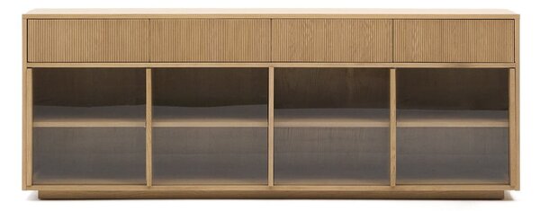 Vitrína v dekoru dubu s posuvnými dveřmi v přírodní barvě 200x80x40 cm Helvine – Kave Home