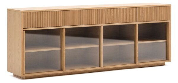 Vitrína v dekoru dubu s posuvnými dveřmi v přírodní barvě 200x80x40 cm Helvine – Kave Home