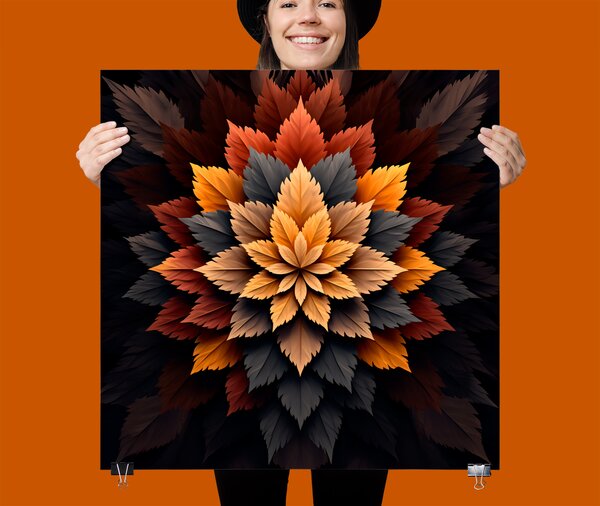 FeelHappy Plakát - Mandala hnědé listy Velikost plakátu: 100 x 100 cm