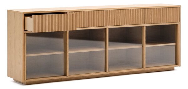 Vitrína v dekoru dubu s posuvnými dveřmi v přírodní barvě 200x80x40 cm Helvine – Kave Home