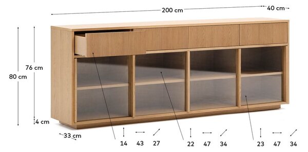 Vitrína v dekoru dubu s posuvnými dveřmi v přírodní barvě 200x80x40 cm Helvine – Kave Home