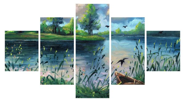 Obraz - Olejomalba, Letní podvečer u jezera (125x70 cm)