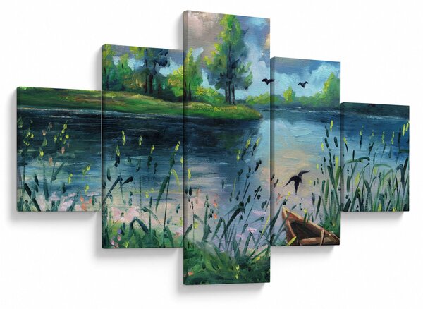 Obraz - Olejomalba, Letní podvečer u jezera (125x70 cm)