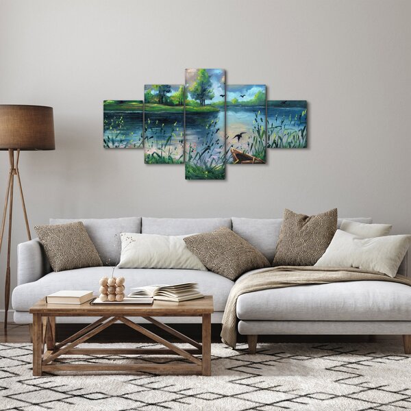Obraz - Olejomalba, Letní podvečer u jezera (125x70 cm)