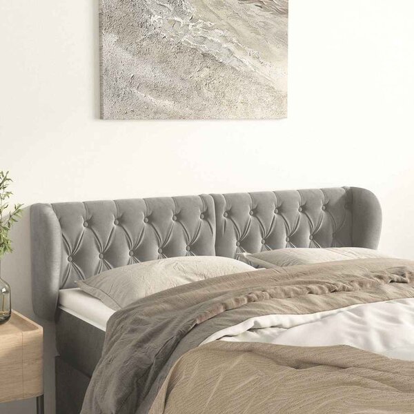 Čelo postele typu ušák světle šedé 163x23x78/88 cm samet 3117534