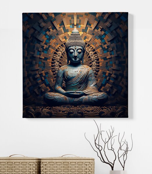 Obraz na plátně - Sedící buddha kostičková zeď FeelHappy.cz Rozměr (Šířka/Výška): 40 x 40 cm