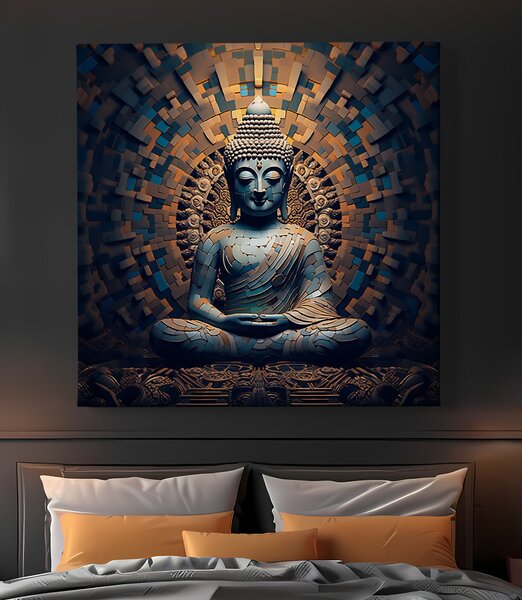 Obraz na plátně - Sedící buddha kostičková zeď FeelHappy.cz Rozměr (Šířka/Výška): 40 x 40 cm