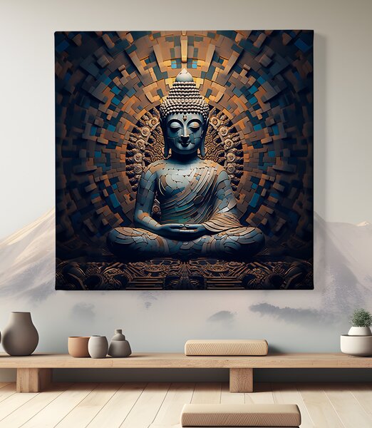 Obraz na plátně - Sedící buddha kostičková zeď FeelHappy.cz Rozměr (Šířka/Výška): 40 x 40 cm