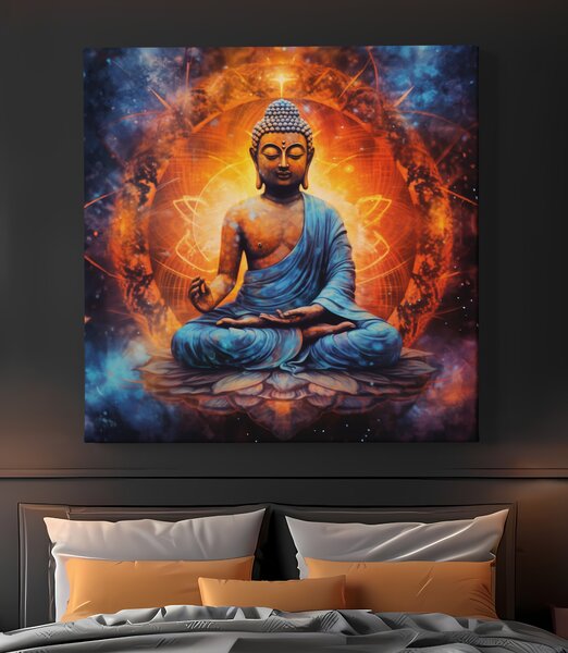 Obraz na plátně - Vesmírný buddha ohnivý kruh FeelHappy.cz Rozměr (Šířka/Výška): 40 x 40 cm