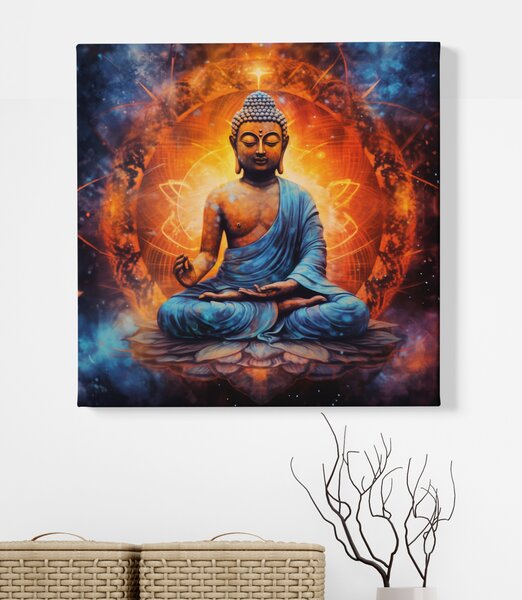 Obraz na plátně - Vesmírný buddha ohnivý kruh FeelHappy.cz Rozměr (Šířka/Výška): 40 x 40 cm