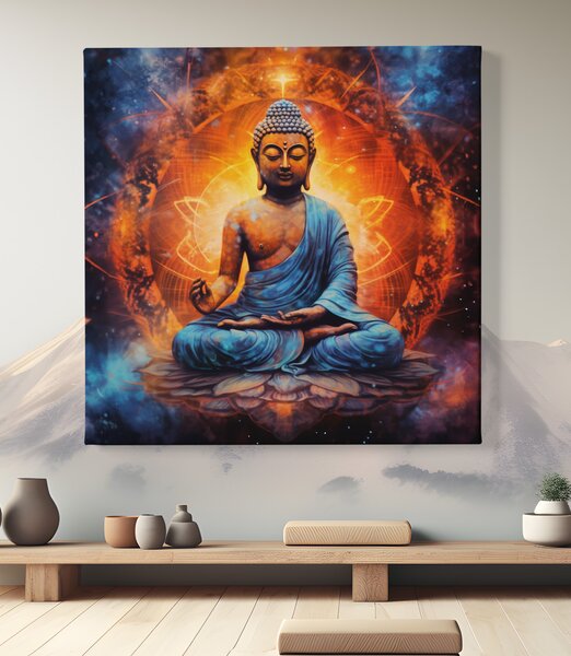 Obraz na plátně - Vesmírný buddha ohnivý kruh FeelHappy.cz Rozměr (Šířka/Výška): 40 x 40 cm