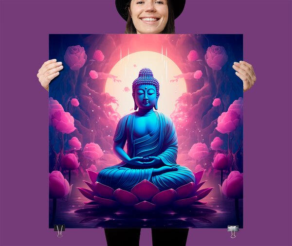 FeelHappy Plakát - Modrý Buddha lotosový květ Velikost plakátu: 100 x 100 cm