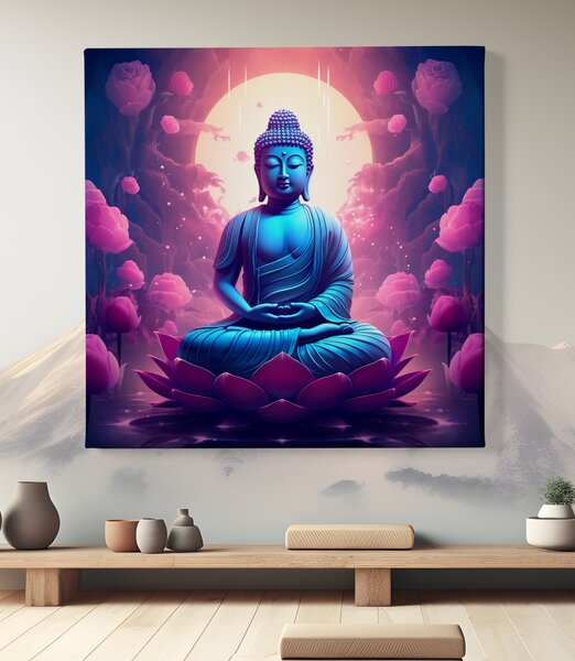Obraz na plátně - Modrý Buddha lotosový květ FeelHappy.cz Velikost obrazu: 60 x 60 cm