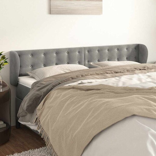 Čelo postele typu ušák světle šedé 183x23x78/88 cm samet 3117638