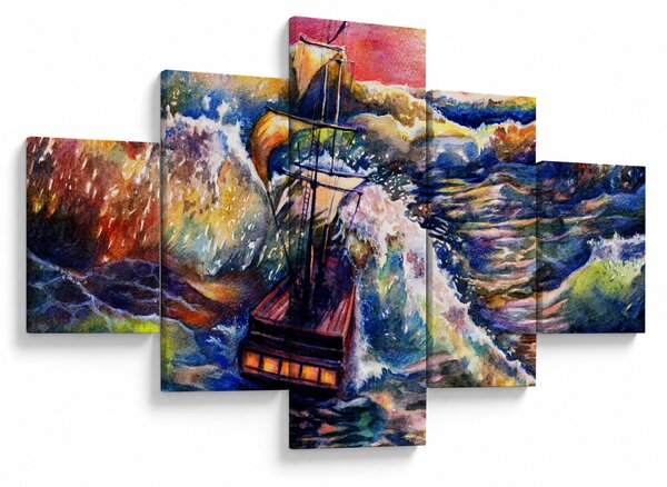 Obraz - Loď na oceánských vlnách, aquarel (125x70 cm)