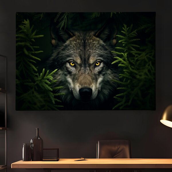 Obraz na plátně - Vlk skrytý mezi větvemi FeelHappy.cz Rozměr obrazu (Šířka x Výška): 40 x 30 cm