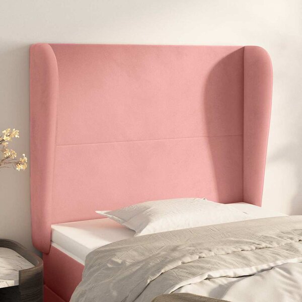 Čelo postele typu ušák růžové 83 x 23 x 118/128 cm samet 3117711
