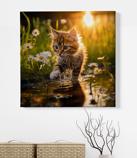 Obraz na plátně - Kotě objevuje krásy přírody FeelHappy.cz Rozměr obrazu (Šířka x Výška): 40 x 40 cm