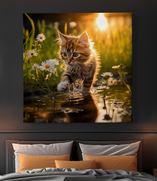 Obraz na plátně - Kotě objevuje krásy přírody FeelHappy.cz Rozměr obrazu (Šířka x Výška): 40 x 40 cm