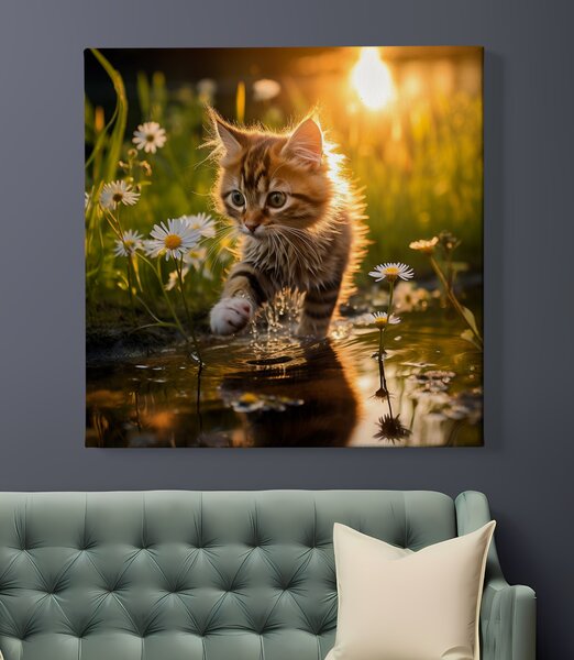 Obraz na plátně - Kotě objevuje krásy přírody FeelHappy.cz Rozměr obrazu (Šířka x Výška): 40 x 40 cm