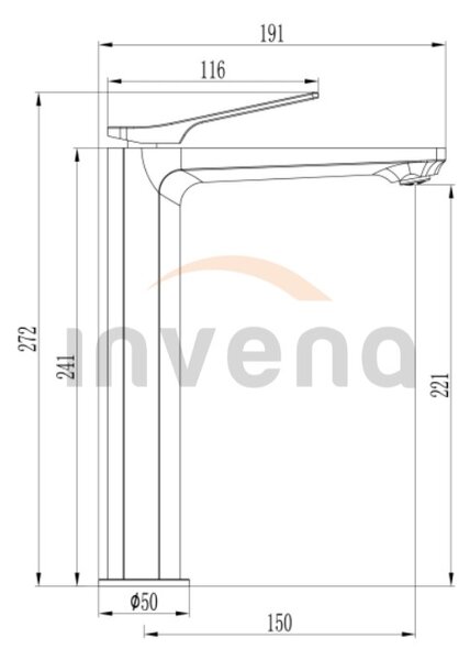 Invena Neri, vysoká umyvadlová baterie, černá matná, BU-01-W04-L