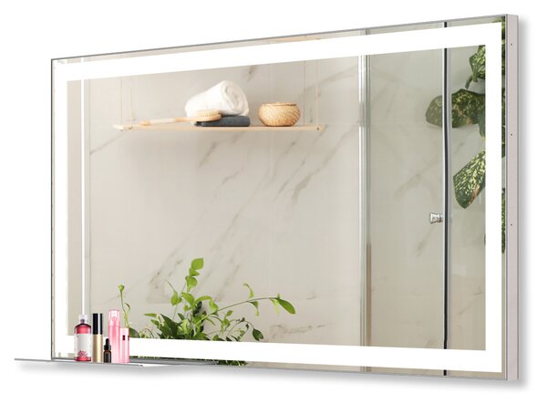 MMIRO, Koupelnové make-up zrcadlo s osvětlením a poličkou Bathroom Fashion BF3, 122x61 cm | stříbrná BF3