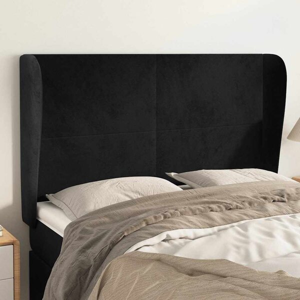 Čelo postele typu ušák černé 147x23x118/128 cm samet 3117726