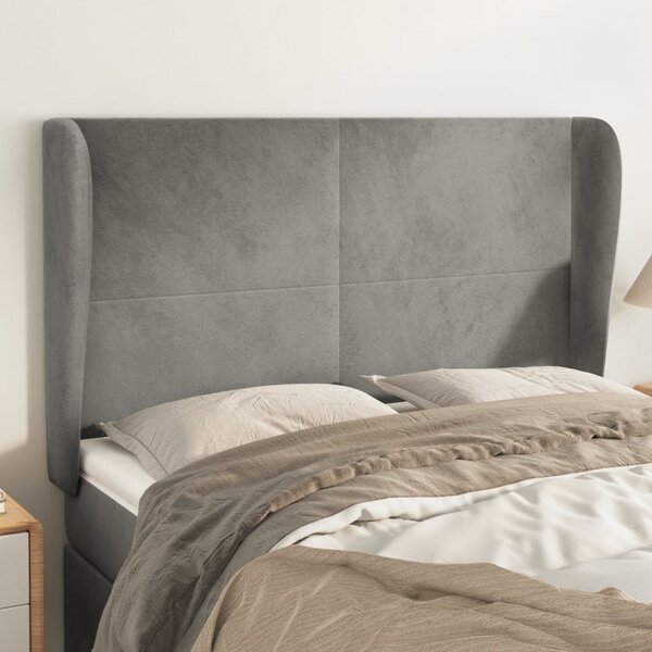 Čelo postele typu ušák světle šedé 147x23x118/128 cm samet 3117724
