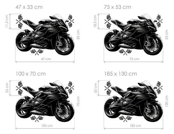 Černá motorka textilní přelepitelná samolepka na zeď arch 47 x 33 cm
