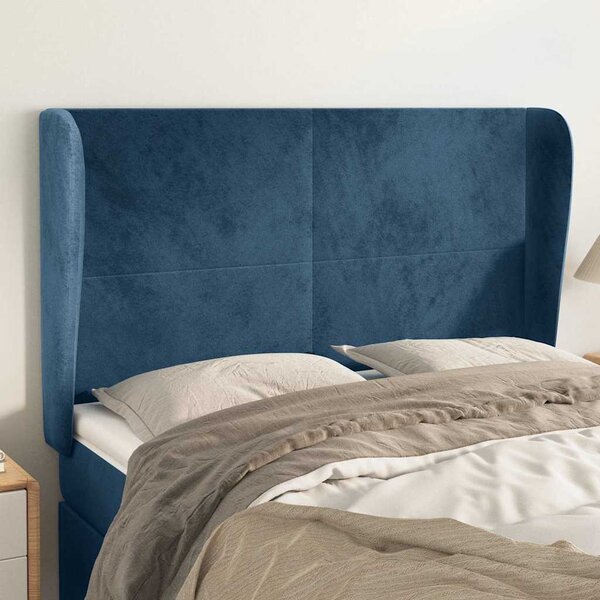 Čelo postele typu ušák tmavě modrá 147x23x118/128 cm samet 3117728