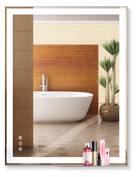 MMIRO, Koupelnové make-up zrcadlo s osvětlením a poličkou Bathroom Fashion BF2, 92x71 cm | stříbrná BF2