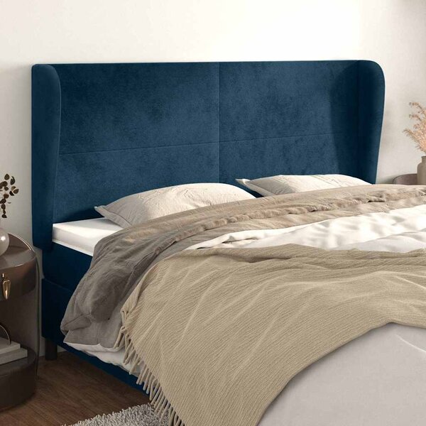 Čelo postele typu ušák tmavě modrá 203x23x118/128 cm samet 3117746