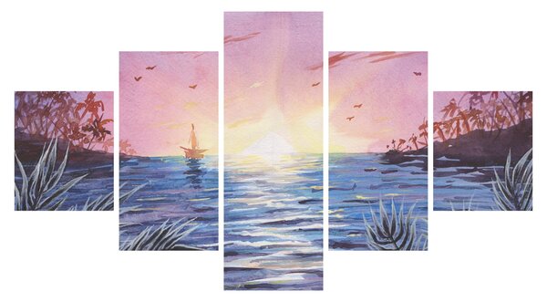 Obraz - Západ slunce nad vodou, aquarel (125x70 cm)