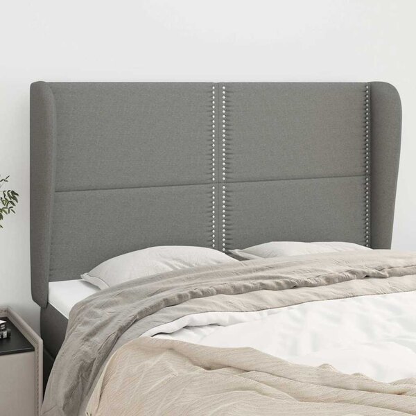 Čelo postele typu ušák tmavě šedé 147x23x118/128 cm textil 3117815