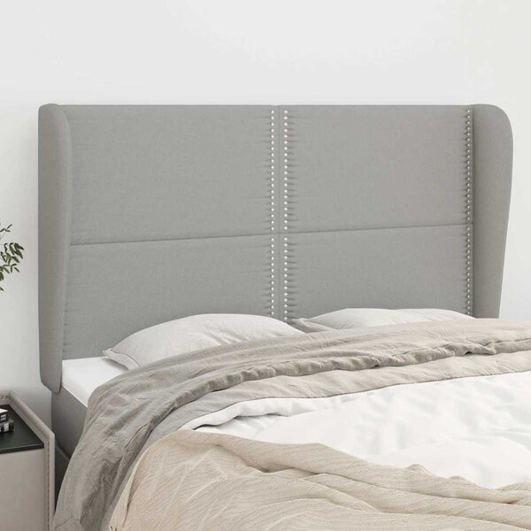 Čelo postele typu ušák světle šedé 147x23x118/128 cm textil 3117814