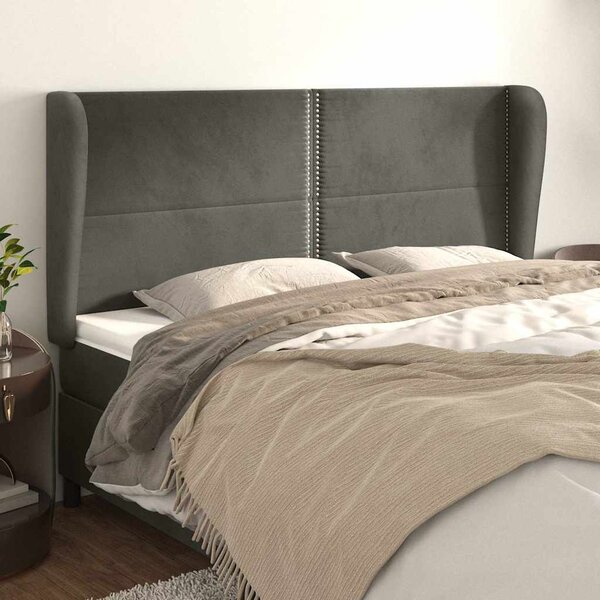 Čelo postele typu ušák tmavě šedé 203x23x118/128 cm samet 3117883
