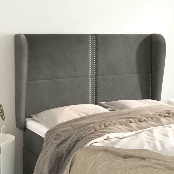 Čelo postele typu ušák tmavě šedé 147x23x118/128 cm samet 3117865