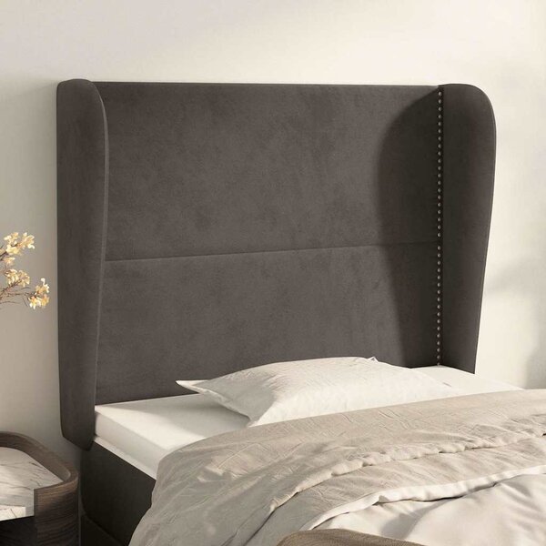 Čelo postele typu ušák tmavě šedé 103x23x118/128 cm samet 3117859