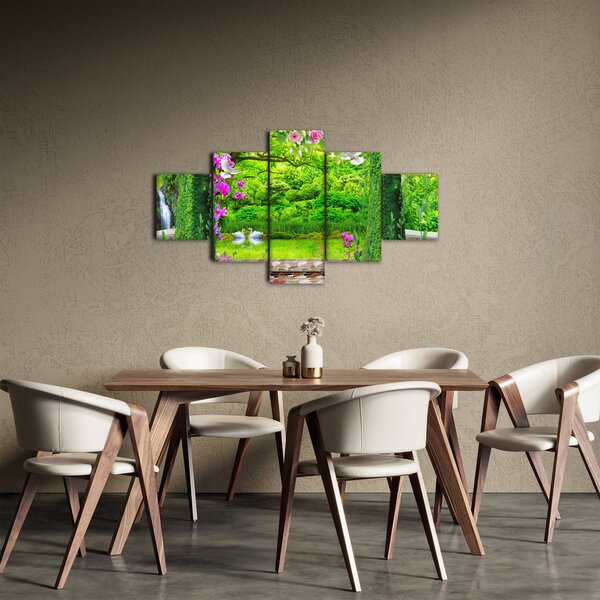 Obraz - Kouzelná zahrada s labutěmi (125x70 cm)