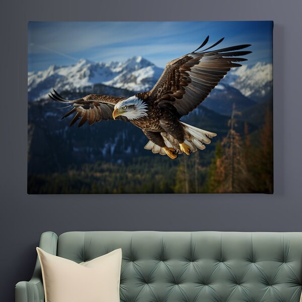 Obraz na plátně - Orel bělohlavý letí v horách FeelHappy.cz Velikost obrazu: 40 x 30 cm