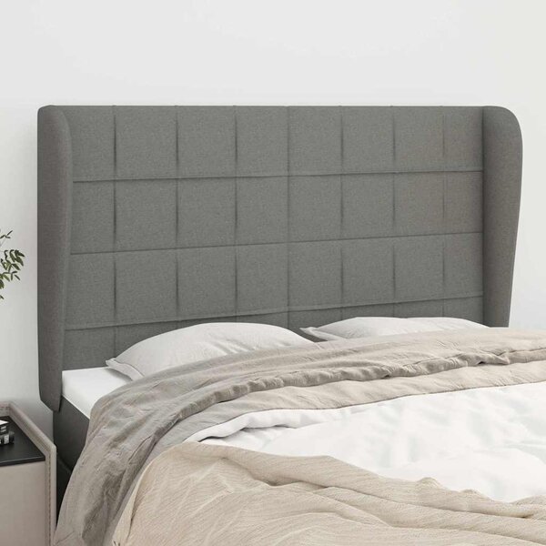 Čelo postele typu ušák tmavě šedé 147x23x118/128 cm textil 3117955