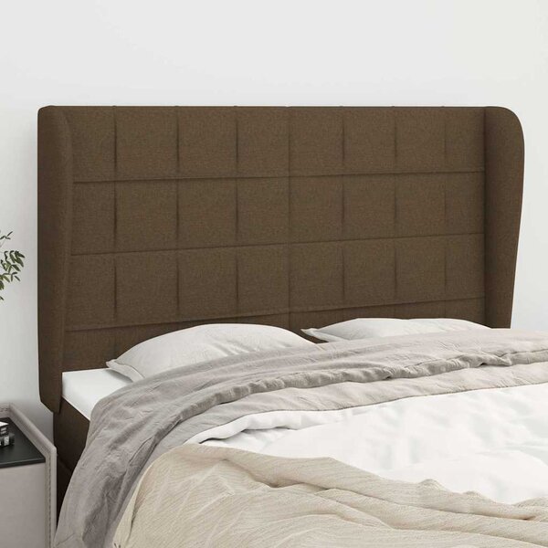 Čelo postele typu ušák tmavě hnědé 147x23x118/128 cm textil 3117957