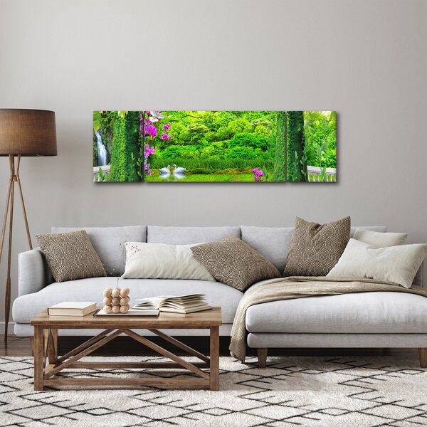 Obraz - Kouzelná zahrada s labutěmi (170x50 cm)