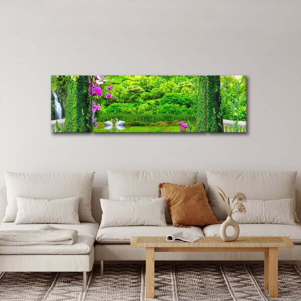 Obraz - Kouzelná zahrada s labutěmi (170x50 cm)