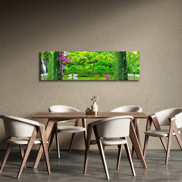 Obraz - Kouzelná zahrada s labutěmi (170x50 cm)