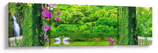 Obraz - Kouzelná zahrada s labutěmi (170x50 cm)