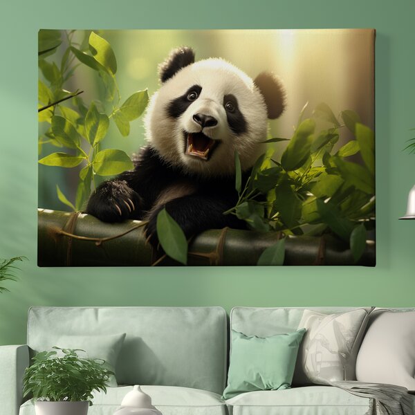 Obraz na plátně - Panda se spokojeně opírá o bambus FeelHappy.cz Rozměr obrazu (Šířka x Výška): 40 x 30 cm